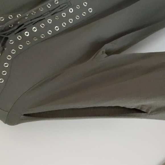 Michael Michael Kors Lace Up Grommet Open Sleeve Modal Top OX Green - Picture 9 of 16